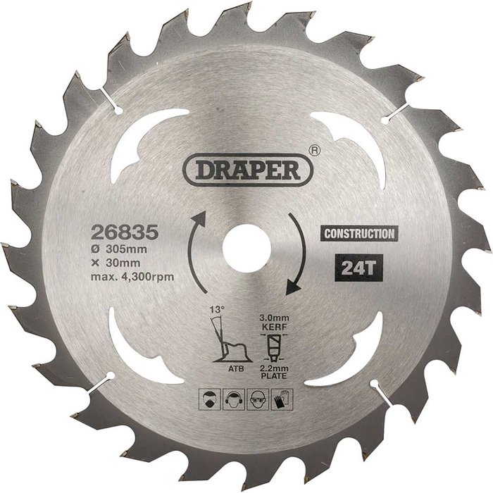 Tooled Up | Draper Draper TCT Construction Circular Saw Blade 305mm 24T 30mm Draper Draper TCT Construction Circular Saw Blade 305mm 24T 30mm
