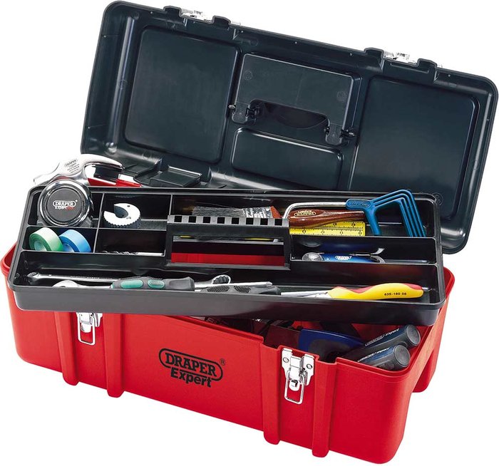 Tooled Up | Draper Draper 580mm Tool Box with Tote Tray - Red Draper Draper 580mm Tool Box with Tote Tray - Red
