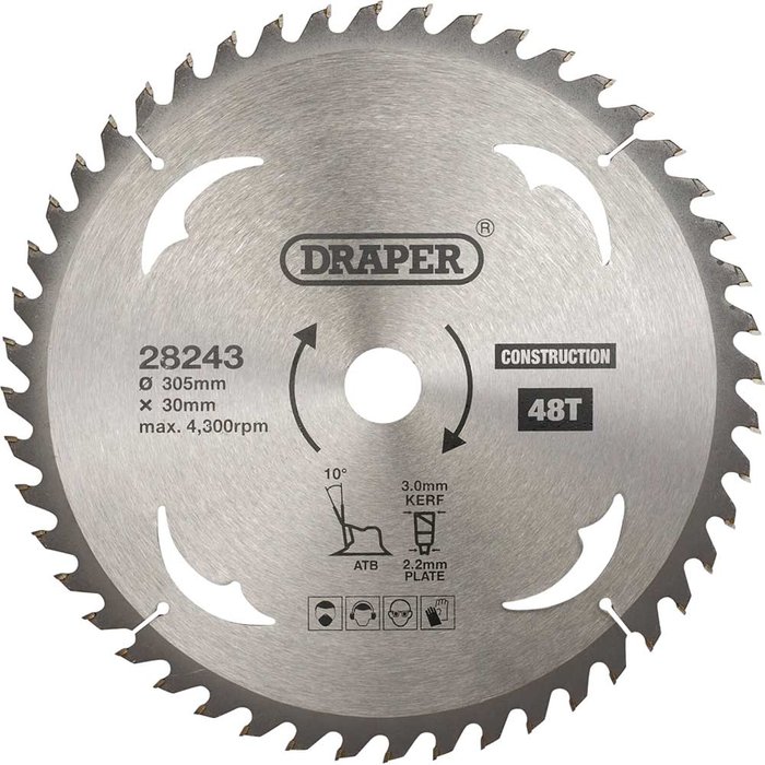 Tooled Up | Draper Draper TCT Construction Circular Saw Blade 305mm 48T 30mm Draper Draper TCT Construction Circular Saw Blade 305mm 48T 30mm