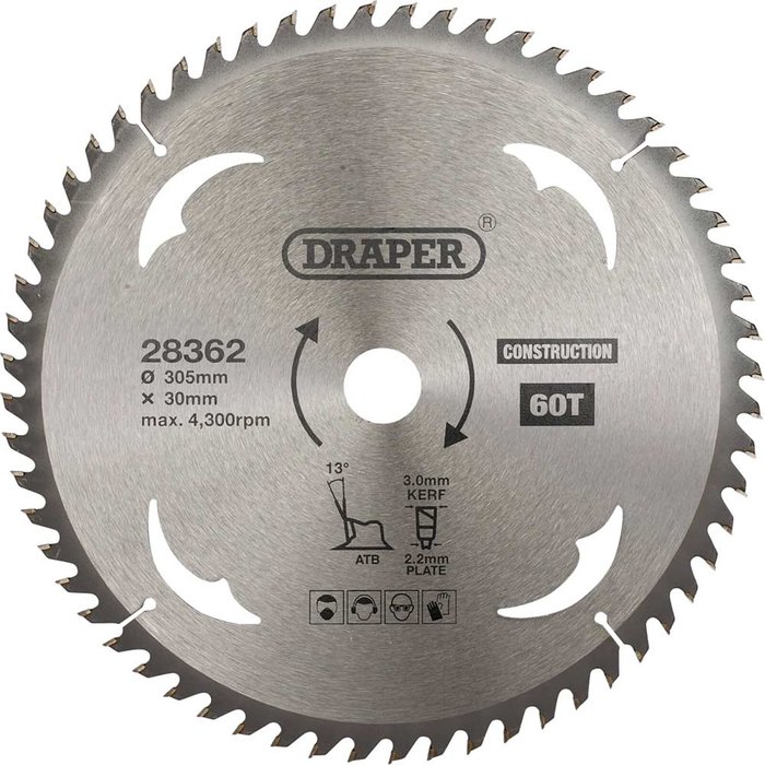 Tooled Up | Draper Draper TCT Construction Circular Saw Blade 305mm 60T 30mm Draper Draper TCT Construction Circular Saw Blade 305mm 60T 30mm