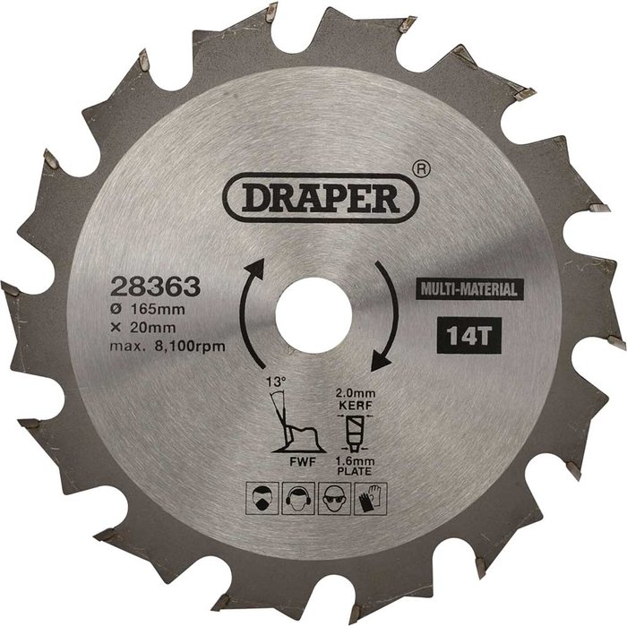 Tooled Up | Draper Draper TCT Multi Purpose Circular Saw Blade 165mm 14T 20mm Draper Draper TCT Multi Purpose Circular Saw Blade 165mm 14T 20mm