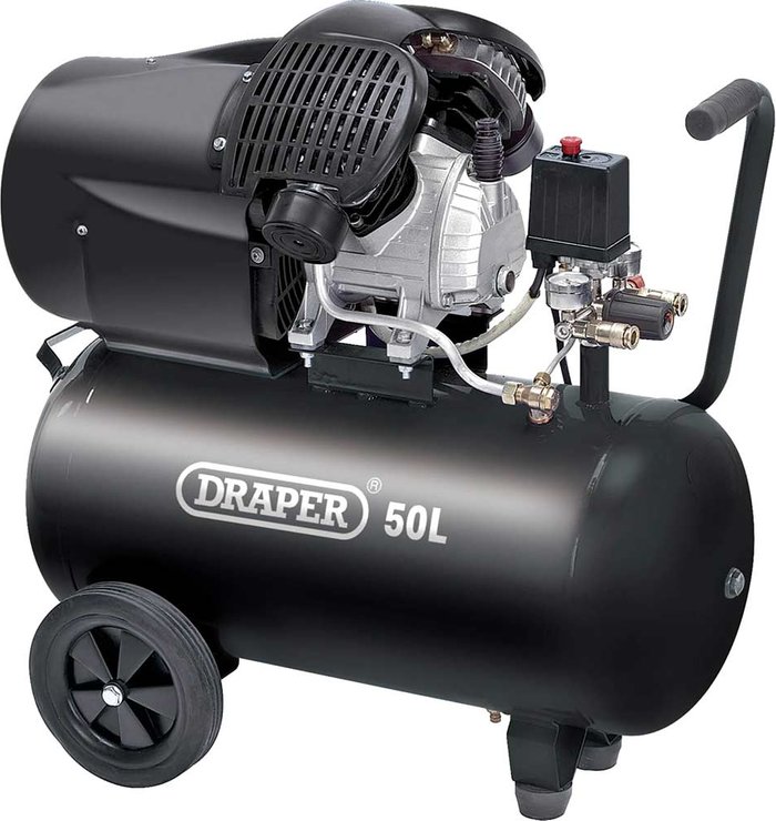 Tooled Up | Draper Draper 50L V Twin Air Compressor 2.2Kw - Blue Draper Draper 50L V Twin Air Compressor 2.2Kw - Blue