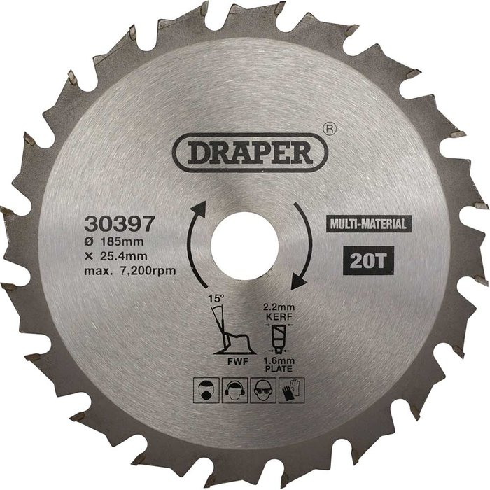 Tooled Up | Draper Draper TCT Multi Purpose Circular Saw Blade 185mm 20T 25.4mm Draper Draper TCT Multi Purpose Circular Saw Blade 185mm 20T 25.4mm
