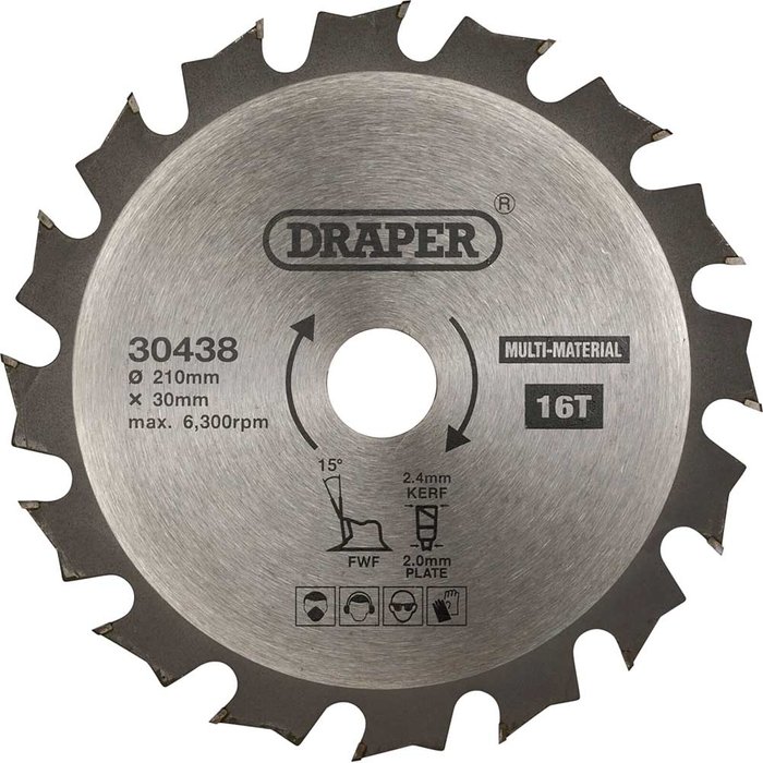 Tooled Up | Draper Draper TCT Multi Purpose Circular Saw Blade 210mm 16T 30mm Draper Draper TCT Multi Purpose Circular Saw Blade 210mm 16T 30mm