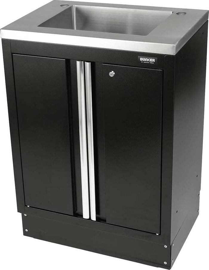 Tooled Up | Draper Draper Bunker Modular 2 Door Floor Cabinet and Sink Black Draper Draper Bunker Modular 2 Door Floor Cabinet and Sink Black