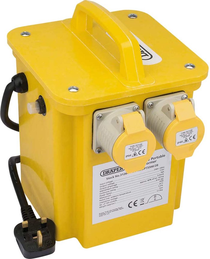 Tooled Up | Draper Draper 3.3kVA 230V to 110V Portable Site Transformer - Yellow Draper Draper 3.3kVA 230V to 110V Portable Site Transformer - Yellow