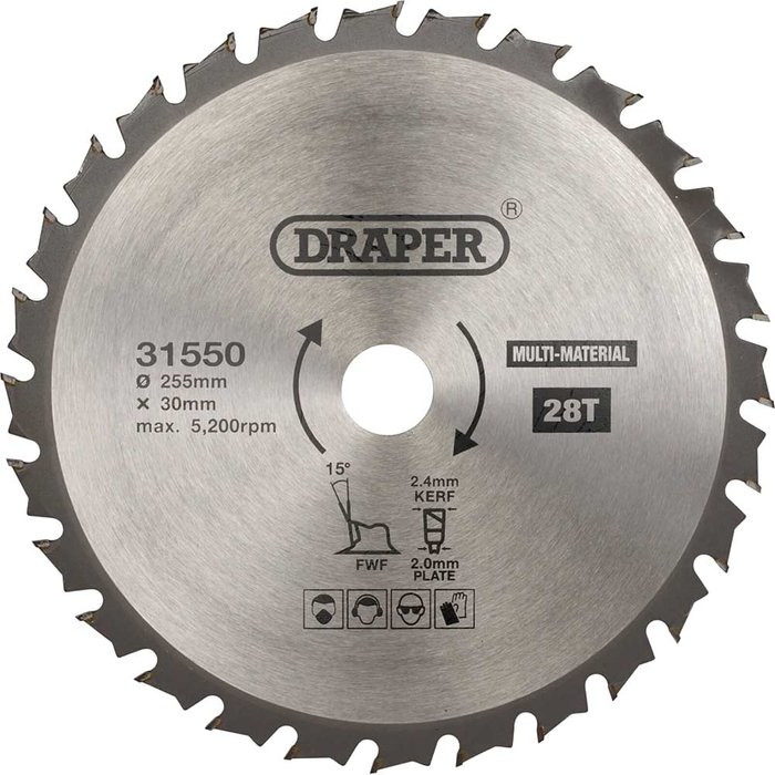 Tooled Up | Draper Draper TCT Multi Purpose Circular Saw Blade 255mm 28T 30mm Draper Draper TCT Multi Purpose Circular Saw Blade 255mm 28T 30mm