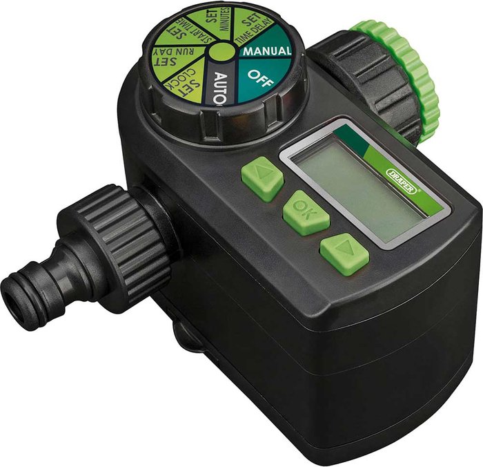 Tooled Up | Draper Draper Ball Valve Electronic Water Timer - Black and Green Draper Draper Ball Valve Electronic Water Timer - Black and Green