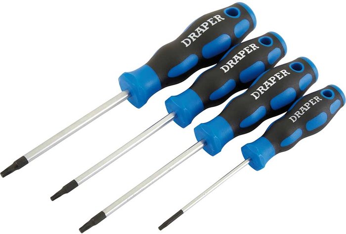 Tooled Up | Draper Draper Soft Grip Draper TX-STAR Screwdriver Set (4 Piece) - Blue Draper Draper Soft Grip Draper TX-STAR Screwdriver Set (4 Piece) - Blue
