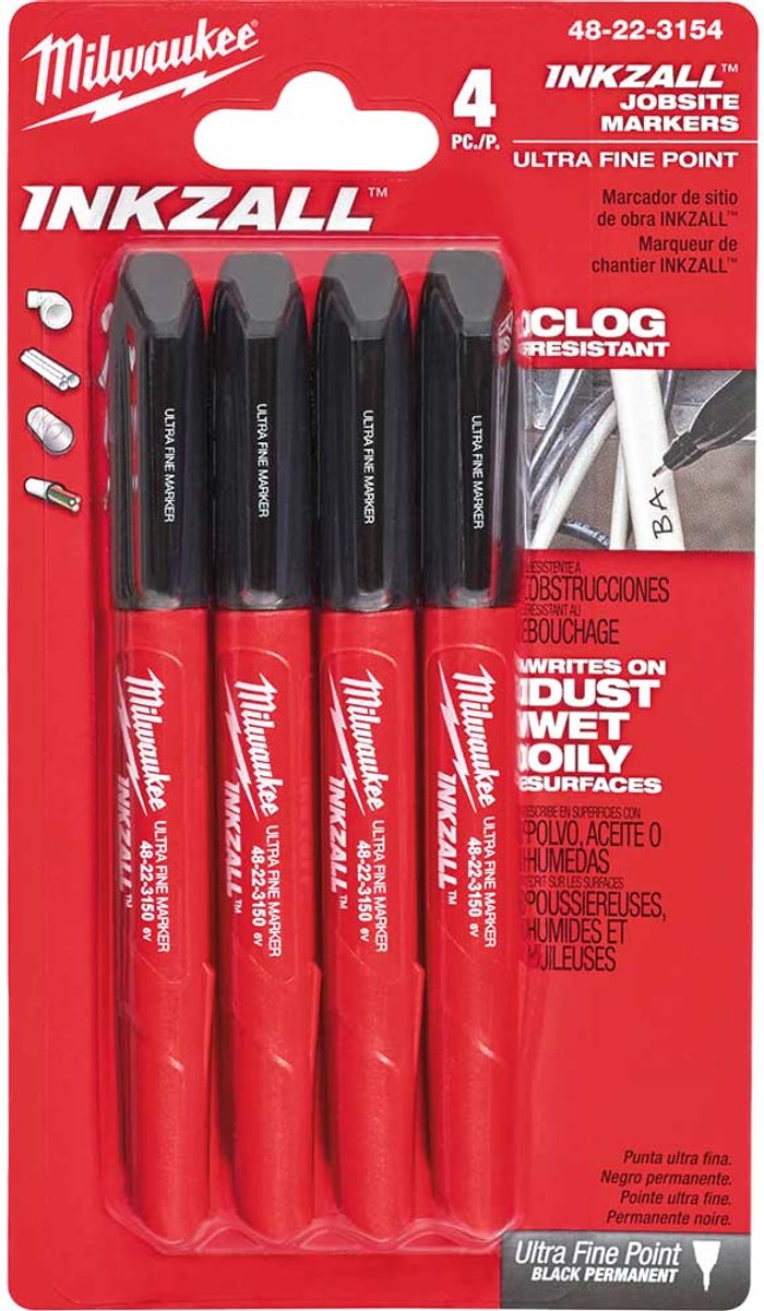 Tooled Up | Milwaukee Milwaukee 4 Piece Inkzall Fine Tip Marker Pens Pack of 4 Milwaukee Milwaukee 4 Piece Inkzall Fine Tip Marker Pens Pack of 4