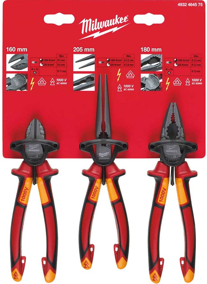 Tooled Up | Milwaukee Milwaukee 3 Piece VDE Insulated Plier Set Milwaukee Milwaukee 3 Piece VDE Insulated Plier Set