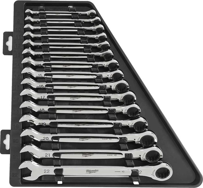 Tooled Up | Milwaukee Milwaukee 15 Piece Max Bite Ratcheting Combination Spanner Set Metric Milwaukee Milwaukee 15 Piece Max Bite Ratcheting Combination Spanner Set Metric