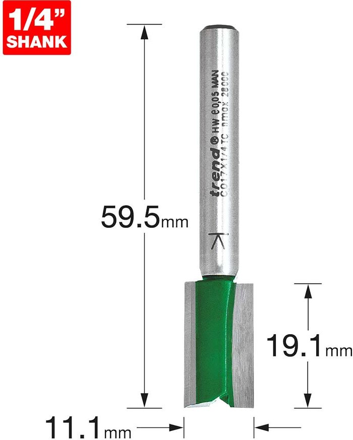 Tooled Up | Trend Trend CRAFTPRO Two Flute Straight Router Cutter 11.1mm 19.1mm 1/4 Trend Trend CRAFTPRO Two Flute Straight Router Cutter 11.1mm 19.1mm 1/4