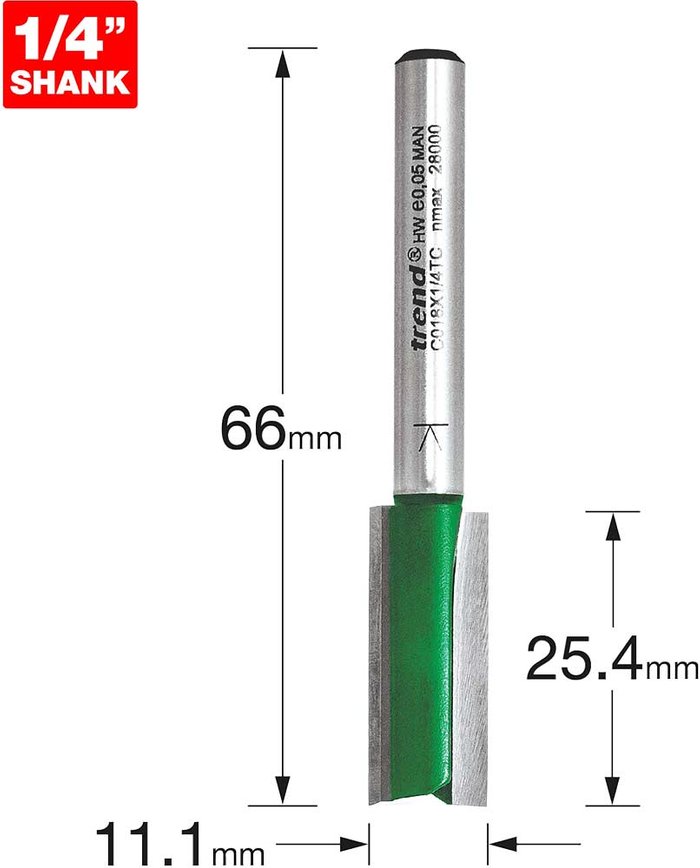 Tooled Up | Trend Trend CRAFTPRO Two Flute Straight Router Cutter 11.1mm 25.4mm 1/4 Trend Trend CRAFTPRO Two Flute Straight Router Cutter 11.1mm 25.4mm 1/4