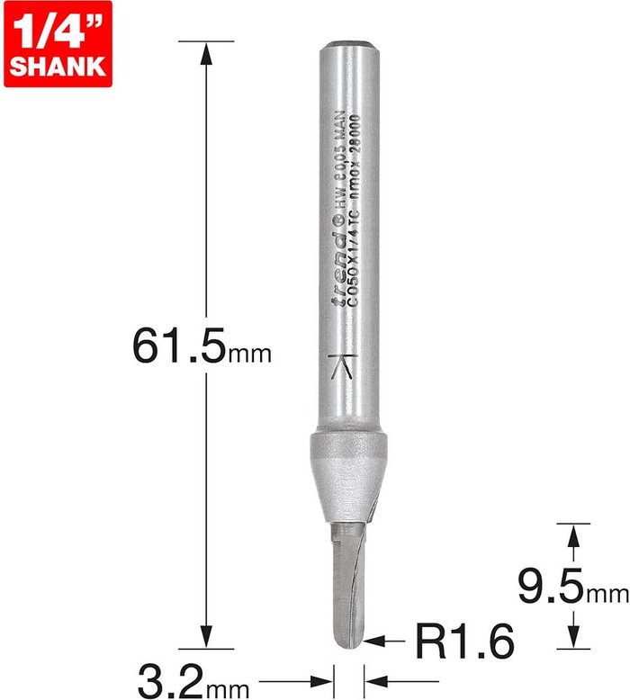 Tooled Up | Trend Trend CRAFTPRO Radius Router Cutter 3.2mm 9.5mm 1/4 Trend Trend CRAFTPRO Radius Router Cutter 3.2mm 9.5mm 1/4