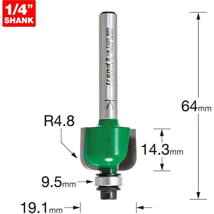 Tooled Up | Trend Trend CRAFTPRO Radius Bearing Guided Router Cutter 19.1mm 14.3mm 1/4 Trend Trend CRAFTPRO Radius Bearing Guided Router Cutter 19.1mm 14.3mm 1/4