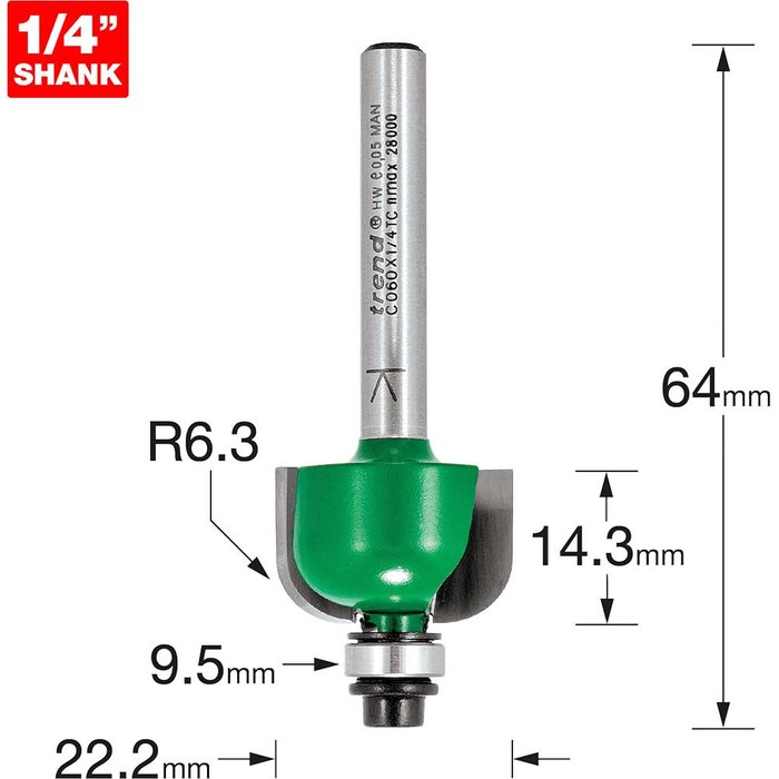 Tooled Up | Trend Trend CRAFTPRO Radius Bearing Guided Router Cutter 22.2mm 14.3mm 1/4 Trend Trend CRAFTPRO Radius Bearing Guided Router Cutter 22.2mm 14.3mm 1/4