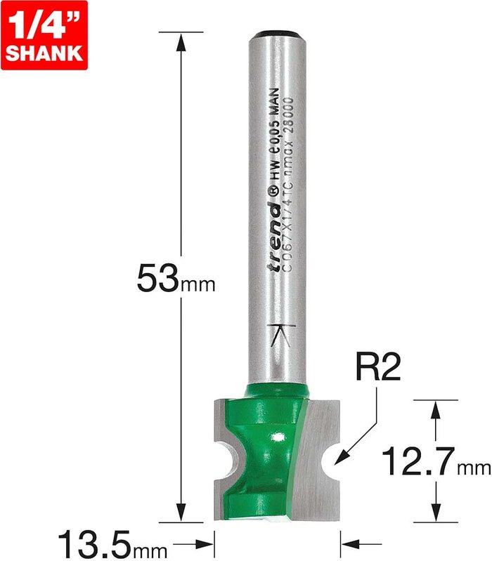 Tooled Up | Trend Trend CRAFTPRO Staff Bead Router Cutter 2mm 12.7mm 1/4 Trend Trend CRAFTPRO Staff Bead Router Cutter 2mm 12.7mm 1/4