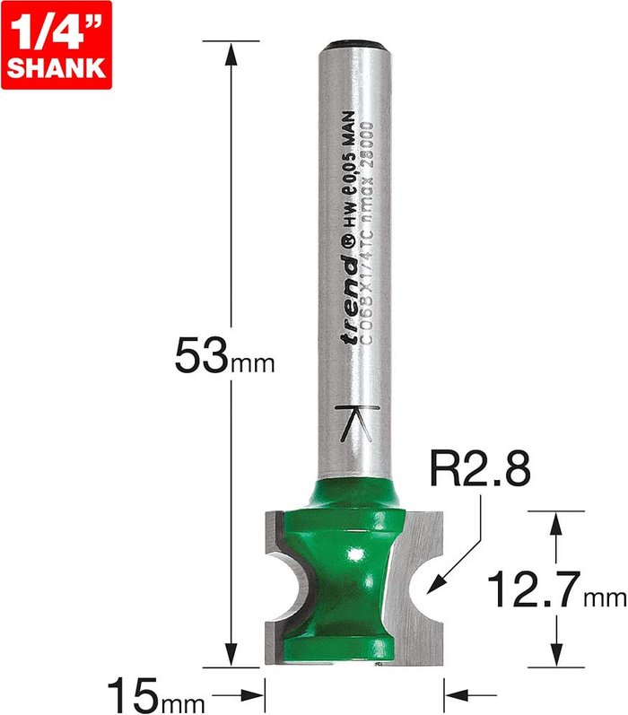 Tooled Up | Trend Trend CRAFTPRO Staff Bead Router Cutter 2.8mm 12.7mm 1/4 Trend Trend CRAFTPRO Staff Bead Router Cutter 2.8mm 12.7mm 1/4