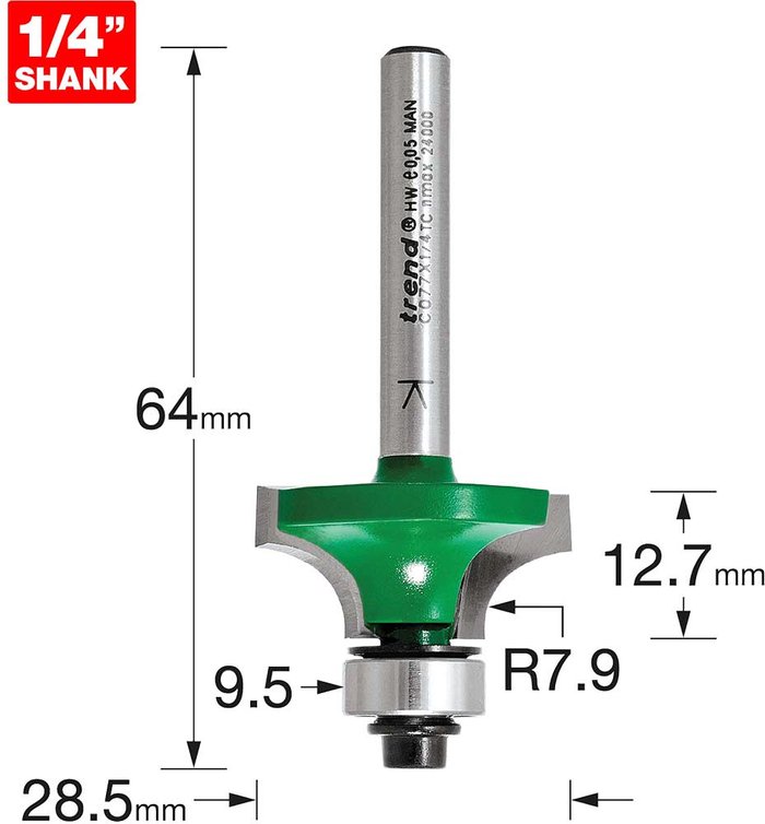 Tooled Up | Trend Trend CRAFTPRO Round Over and Ovolo Router Cutter 28.5mm 12.7mm 1/4 Trend Trend CRAFTPRO Round Over and Ovolo Router Cutter 28.5mm 12.7mm 1/4