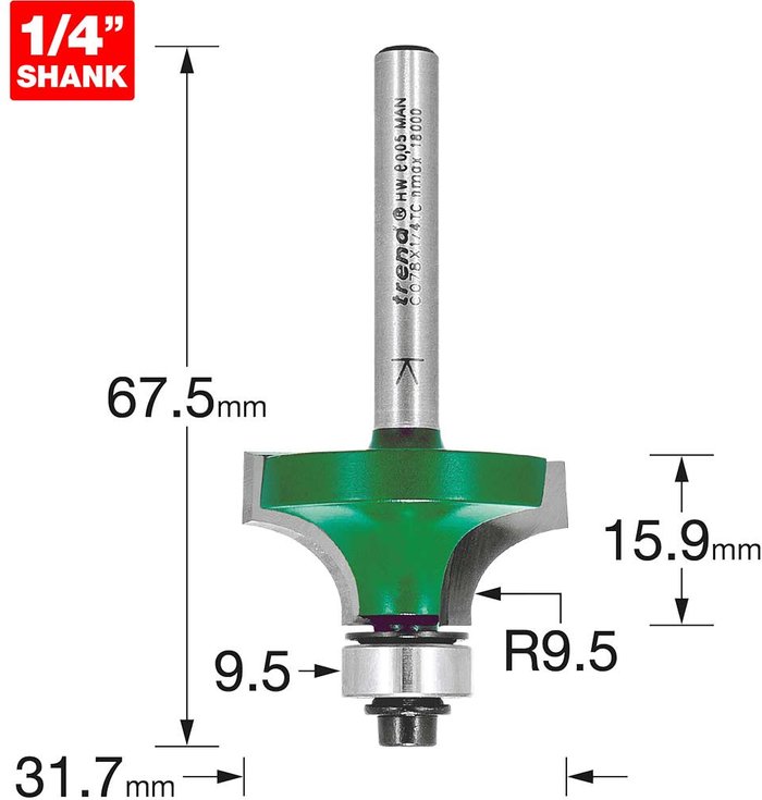 Tooled Up | Trend Trend Round/Over Cutter 9.5mm Radius Trend Trend Round/Over Cutter 9.5mm Radius