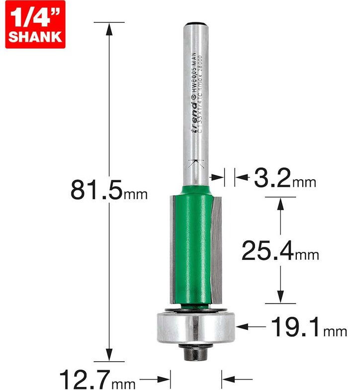 Tooled Up | Trend Trend CRAFTPRO Bearing Guided Overlap Trimmer Router Cutter 12.7mm 25.4mm 1/4 Trend Trend CRAFTPRO Bearing Guided Overlap Trimmer Router Cutter 12.7mm 25.4mm 1/4