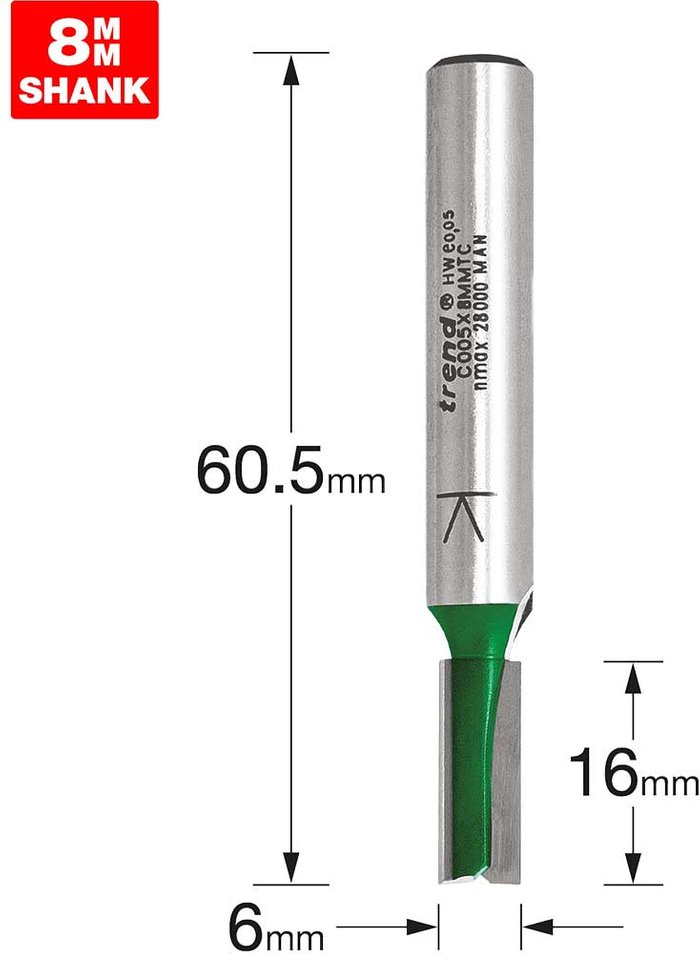 Tooled Up | Trend Trend CRAFTPRO Two Flute Straight Router Cutter 6mm 16mm 8mm Trend Trend CRAFTPRO Two Flute Straight Router Cutter 6mm 16mm 8mm