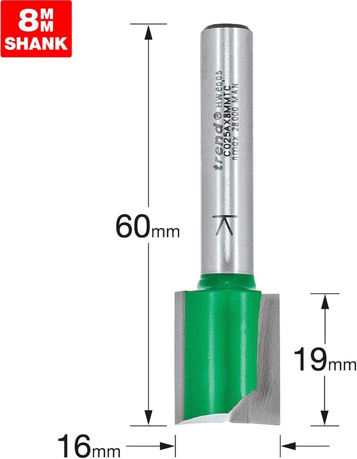 Tooled Up | Trend Trend CRAFTPRO Two Flute Straight Router Cutter 16mm 19mm 8mm Trend Trend CRAFTPRO Two Flute Straight Router Cutter 16mm 19mm 8mm