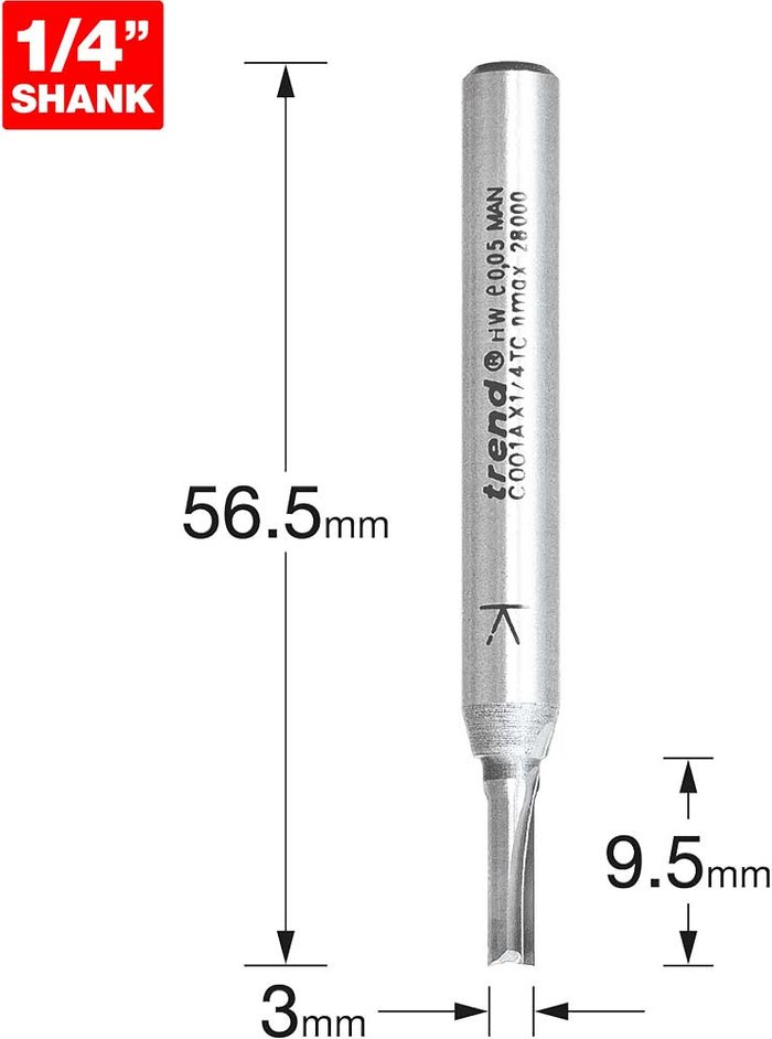 Tooled Up | Trend Trend CRAFTPRO Two Flute Straight Router Cutter 3mm 9.5mm 1/4 Trend Trend CRAFTPRO Two Flute Straight Router Cutter 3mm 9.5mm 1/4