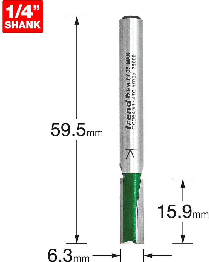 Tooled Up | Trend Trend CRAFTPRO Two Flute Straight Router Cutter 6.3mm 16mm 1/4 Trend Trend CRAFTPRO Two Flute Straight Router Cutter 6.3mm 16mm 1/4
