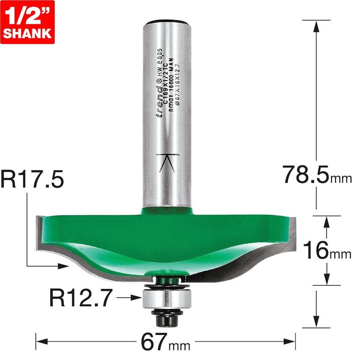 Tooled Up | Trend Trend CRAFTPRO Ogee Panel Mould Bearing Guided Router Cutter 67mm 16mm 1/2 Trend Trend CRAFTPRO Ogee Panel Mould Bearing Guided Router Cutter 67mm 16mm 1/2