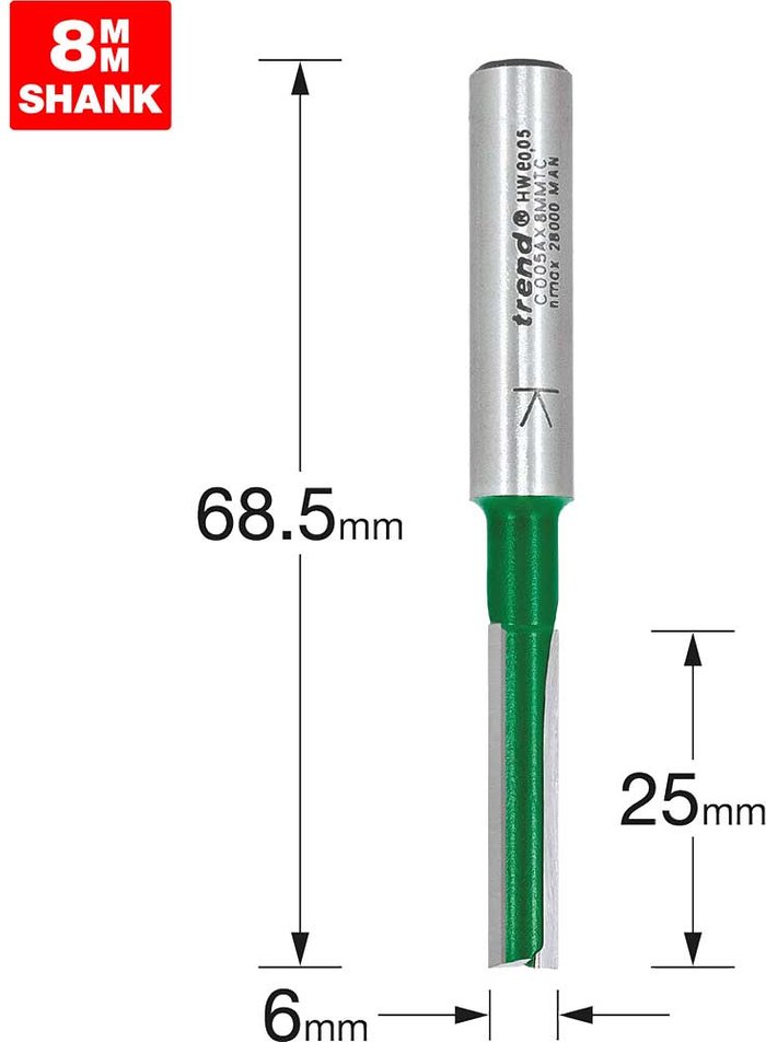 Tooled Up | Trend Trend CRAFTPRO Two Flute Straight Router Cutter 6mm 25mm 8mm Trend Trend CRAFTPRO Two Flute Straight Router Cutter 6mm 25mm 8mm