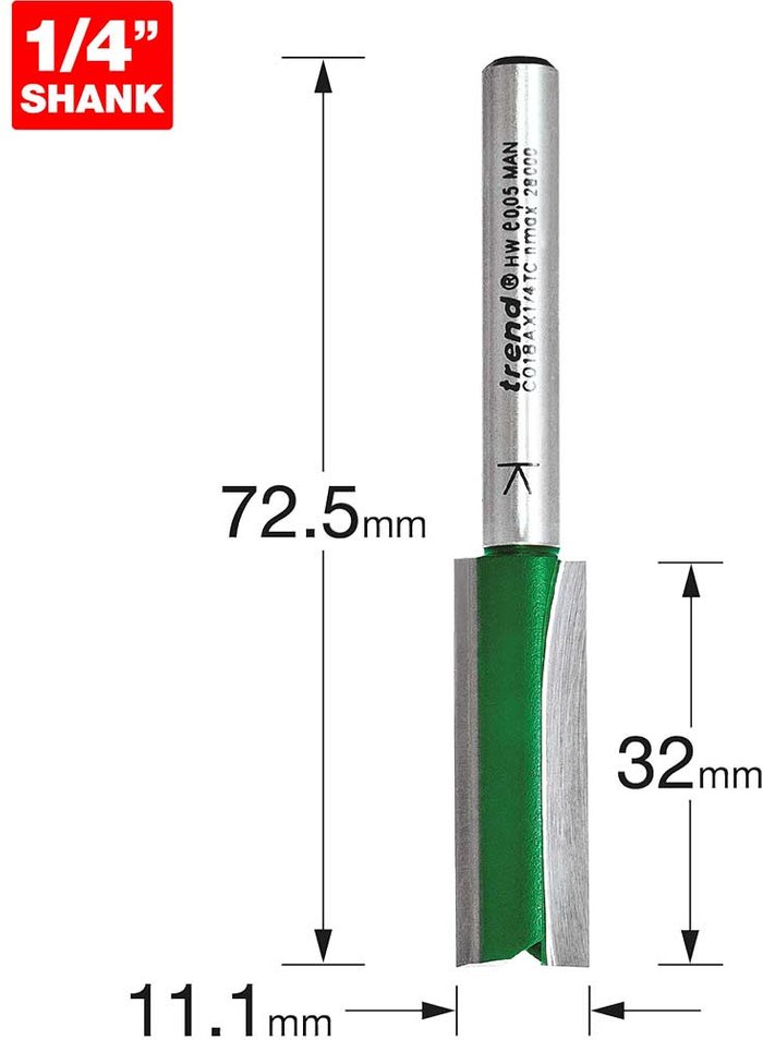 Tooled Up | Trend Trend CRAFTPRO Two Flute Straight Router Cutter 11mm 32mm 1/4 Trend Trend CRAFTPRO Two Flute Straight Router Cutter 11mm 32mm 1/4