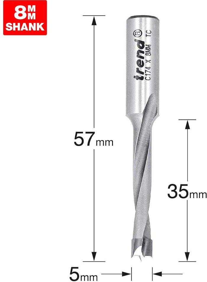 Tooled Up | Trend Trend CRAFTPRO Router Dowel Drill 5mm 35mm 8mm Trend Trend CRAFTPRO Router Dowel Drill 5mm 35mm 8mm