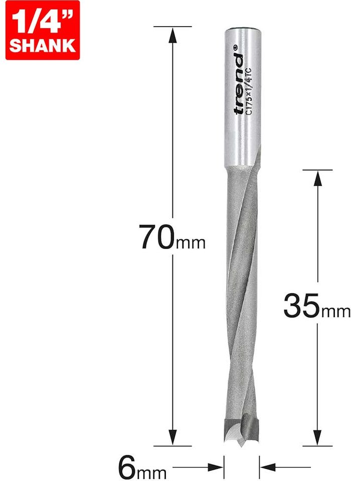 Tooled Up | Trend Trend CRAFTPRO Router Dowel Drill 6mm 35mm 1/4 Trend Trend CRAFTPRO Router Dowel Drill 6mm 35mm 1/4