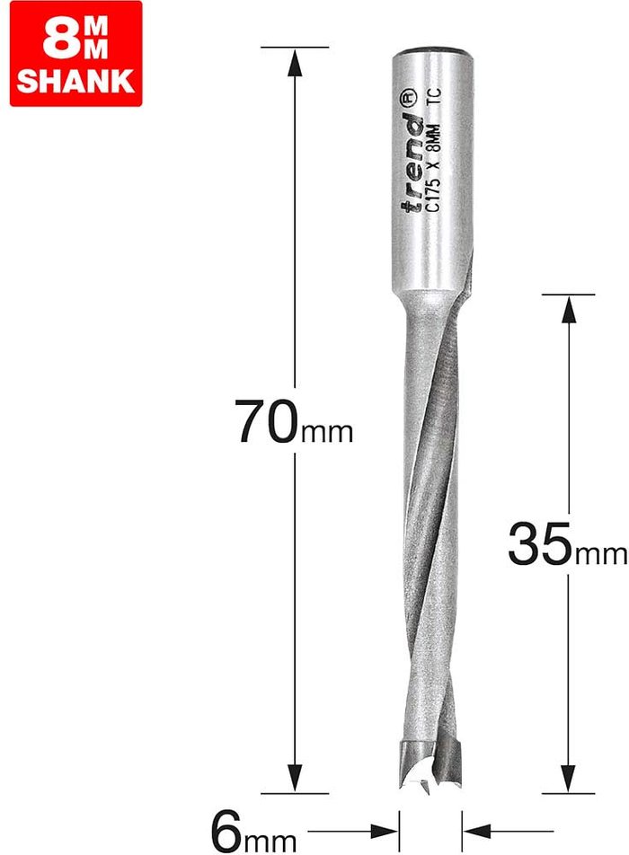 Tooled Up | Trend Trend CRAFTPRO Router Dowel Drill 6mm 35mm 8mm Trend Trend CRAFTPRO Router Dowel Drill 6mm 35mm 8mm