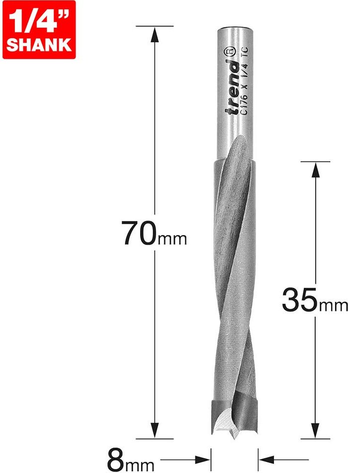 Tooled Up | Trend Trend CRAFTPRO Router Dowel Drill 8mm 35mm 1/4 Trend Trend CRAFTPRO Router Dowel Drill 8mm 35mm 1/4