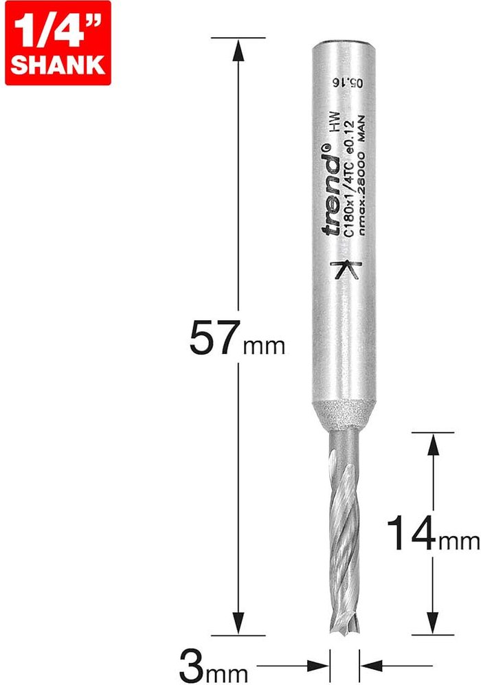 Tooled Up | Trend Trend CRAFTPRO Router Dowel Drill 3mm 14mm 1/4 Trend Trend CRAFTPRO Router Dowel Drill 3mm 14mm 1/4