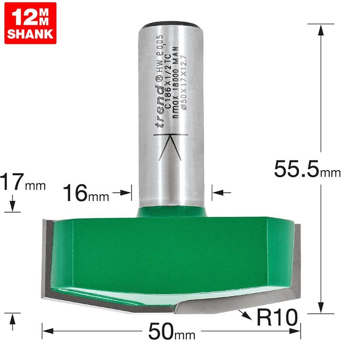 Tooled Up | Trend Trend CRAFTPRO Bevel Panel Raiser Router Cutter 50mm 17mm 1/2 Trend Trend CRAFTPRO Bevel Panel Raiser Router Cutter 50mm 17mm 1/2