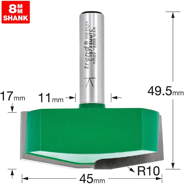 Tooled Up | Trend Trend CRAFTPRO Bevel Panel Raiser Router Cutter 45mm 17mm 8mm Trend Trend CRAFTPRO Bevel Panel Raiser Router Cutter 45mm 17mm 8mm