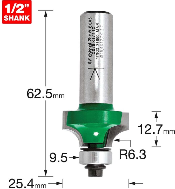 Tooled Up | Trend Trend CRAFTPRO Round Over and Ovolo Router Cutter 25.4mm 12.7mm 1/2 Trend Trend CRAFTPRO Round Over and Ovolo Router Cutter 25.4mm 12.7mm 1/2