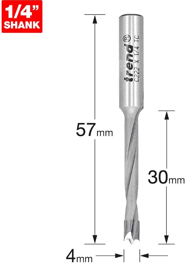 Tooled Up | Trend Trend CRAFTPRO Router Dowel Drill 4mm 35mm 1/4 Trend Trend CRAFTPRO Router Dowel Drill 4mm 35mm 1/4