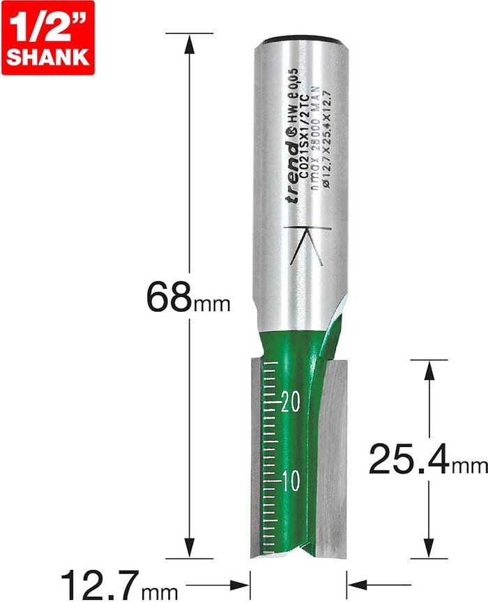 Tooled Up | Trend Trend CRAFTPRO Two Flute Straight Router Cutter 12.7mm 25.4mm 1/2 Trend Trend CRAFTPRO Two Flute Straight Router Cutter 12.7mm 25.4mm 1/2