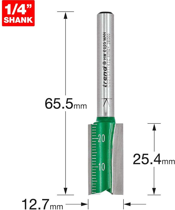 Tooled Up | Trend Trend CRAFTPRO Two Flute Straight Router Cutter 12.7mm 25.4mm 1/4 Trend Trend CRAFTPRO Two Flute Straight Router Cutter 12.7mm 25.4mm 1/4