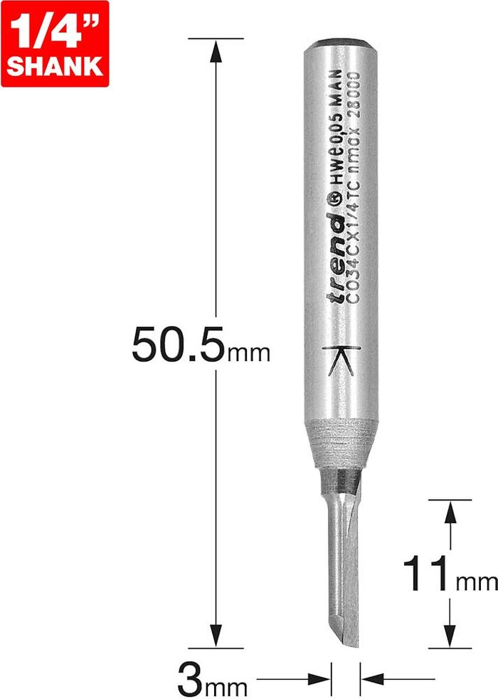 Tooled Up | Trend Trend CRAFTPRO Single Flute Router Cutter 3mm 11mm 1/4 Trend Trend CRAFTPRO Single Flute Router Cutter 3mm 11mm 1/4