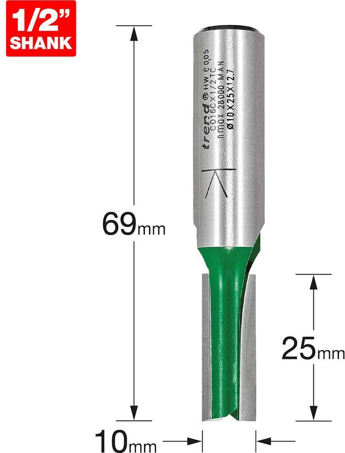 Tooled Up | Trend Trend CRAFTPRO Two Flute Straight Router Cutter 10mm 25mm 1/2 Trend Trend CRAFTPRO Two Flute Straight Router Cutter 10mm 25mm 1/2