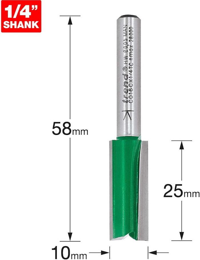 Tooled Up | Trend Trend CRAFTPRO Two Flute Straight Router Cutter 10mm 25mm 1/4 Trend Trend CRAFTPRO Two Flute Straight Router Cutter 10mm 25mm 1/4