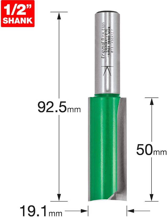 Tooled Up | Trend Trend CRAFTPRO Two Flute Straight Router Cutter 19.1mm 50mm 1/2 Trend Trend CRAFTPRO Two Flute Straight Router Cutter 19.1mm 50mm 1/2