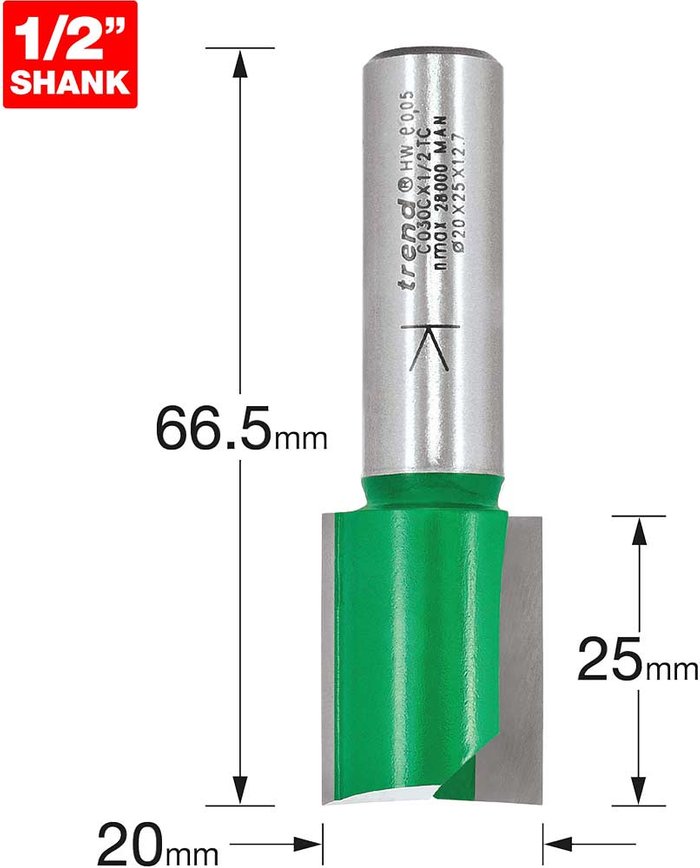 Tooled Up | Trend Trend CRAFTPRO Two Flute Straight Router Cutter 20mm 25mm 1/2 Trend Trend CRAFTPRO Two Flute Straight Router Cutter 20mm 25mm 1/2