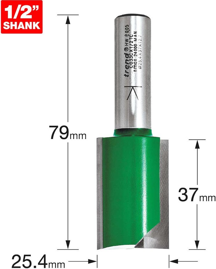 Tooled Up | Trend Trend CRAFTPRO Two Flute Straight Router Cutter 25.4mm 37mm 1/2 Trend Trend CRAFTPRO Two Flute Straight Router Cutter 25.4mm 37mm 1/2